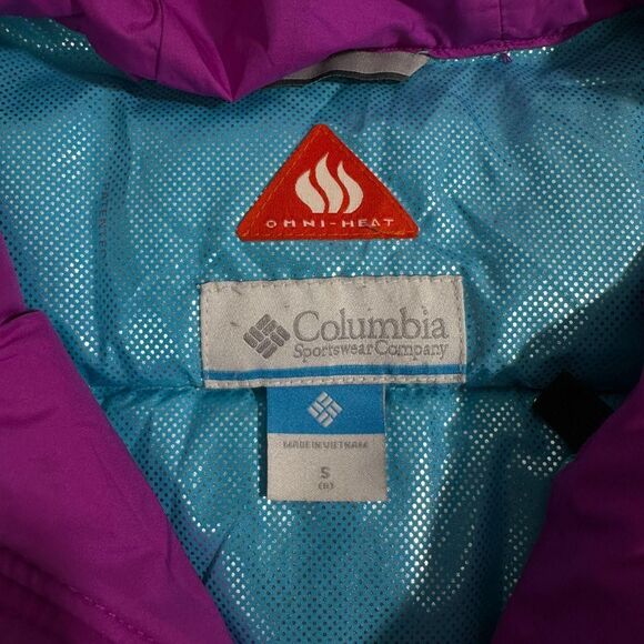 Columbia Puffer Jacket Unisex Youth S Purple Navy Polyester Winter Coat - Picture 3 of 8